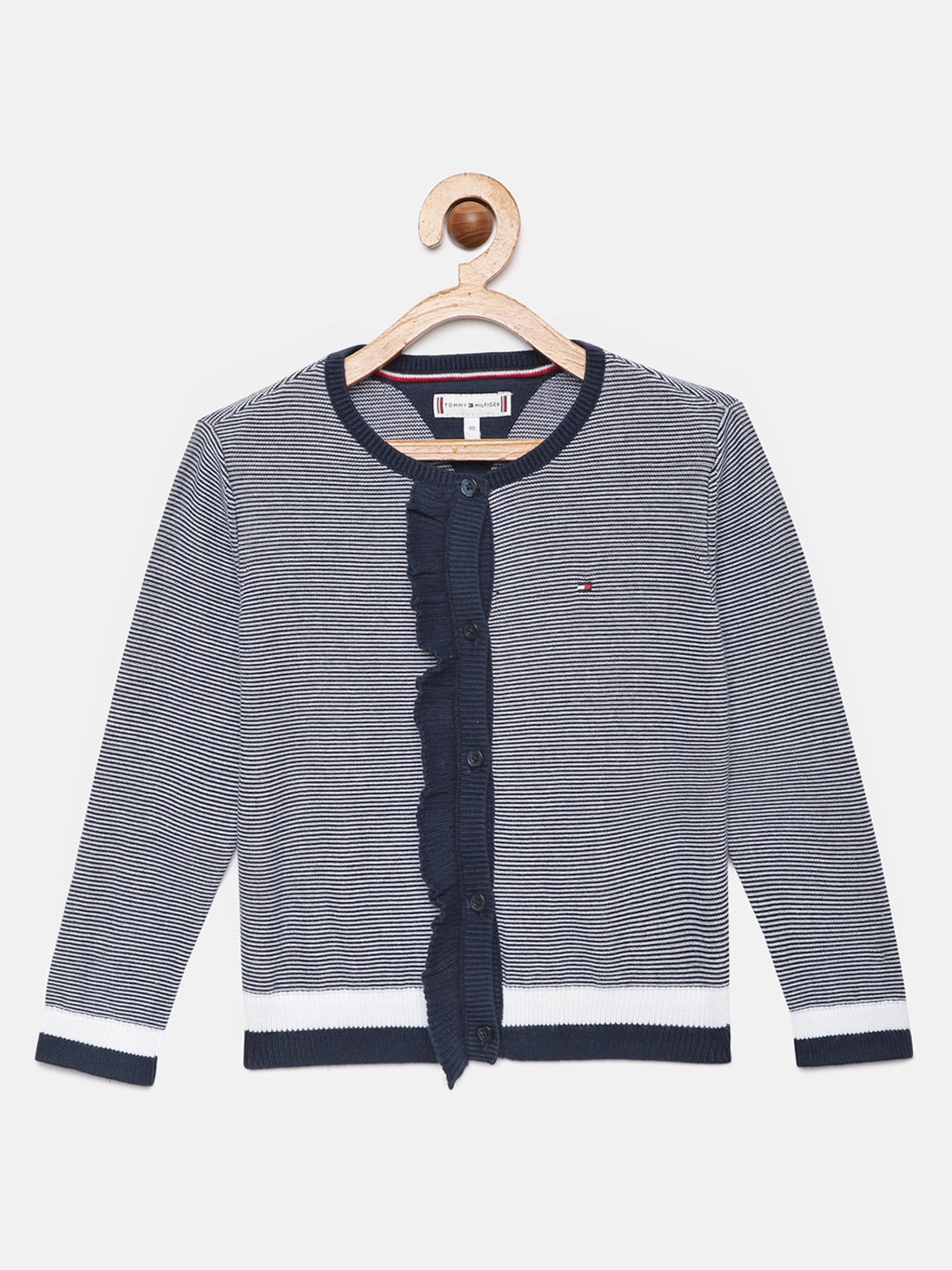 

Tommy Hilfiger Girls Navy Blue & White Striped Pure Cotton Cardigan