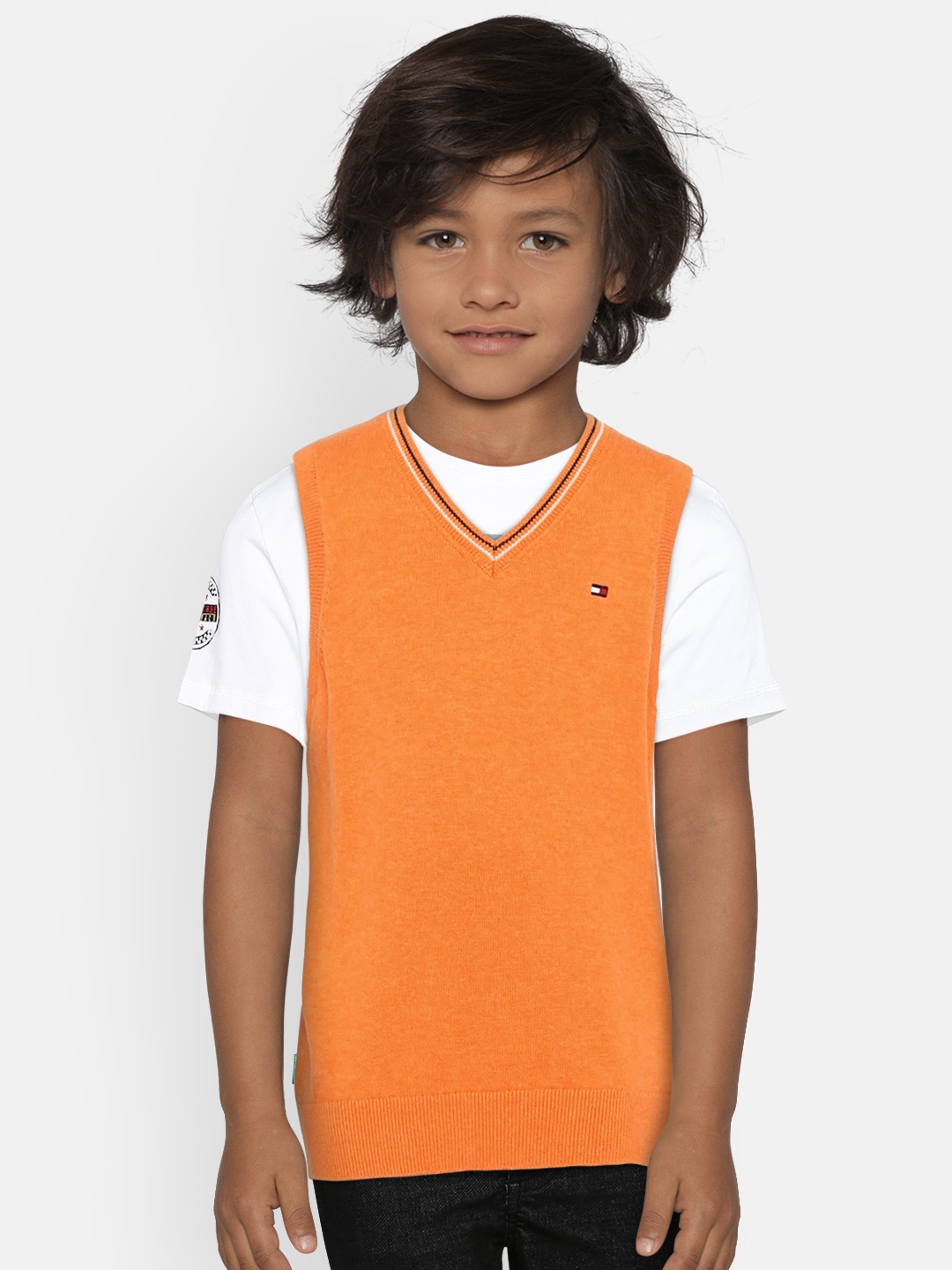 

Tommy Hilfiger Boys Orange Solid Sleeveless Pullover