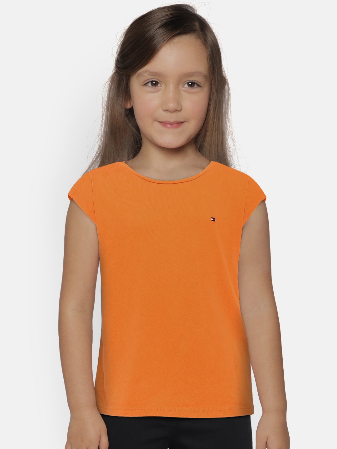 

Tommy Hilfiger Girls Orange Solid Pure Cotton Top