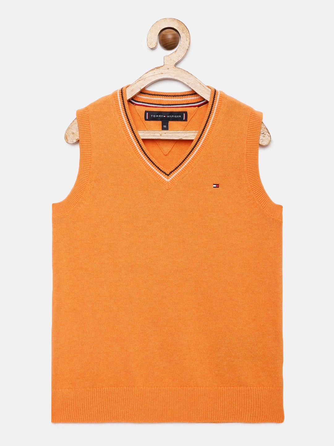 

Tommy Hilfiger Boys Orange Solid Pure Cotton Sleeveless Pullover