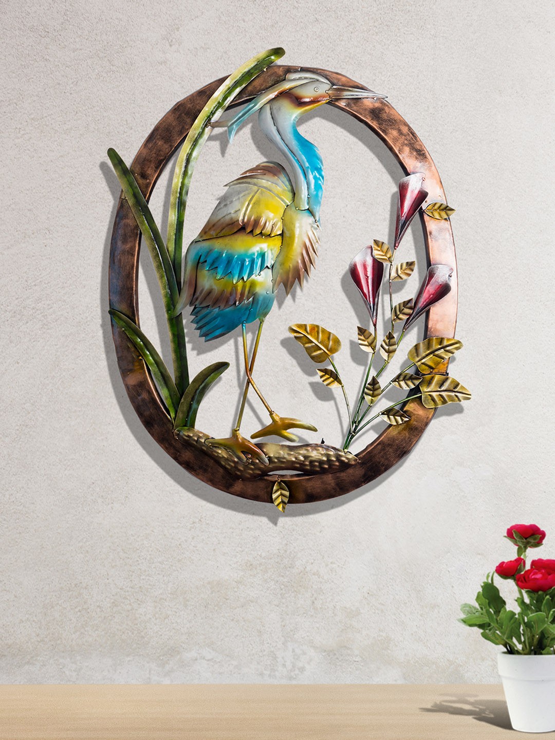 

Golden Peacock Multicoloured Egret Shaped Showpiece, Multi