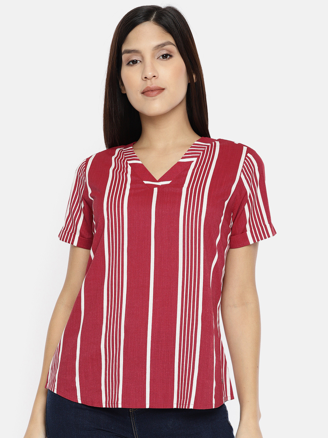 

U.S. Polo Assn. Women Women Maroon & White Striped Top