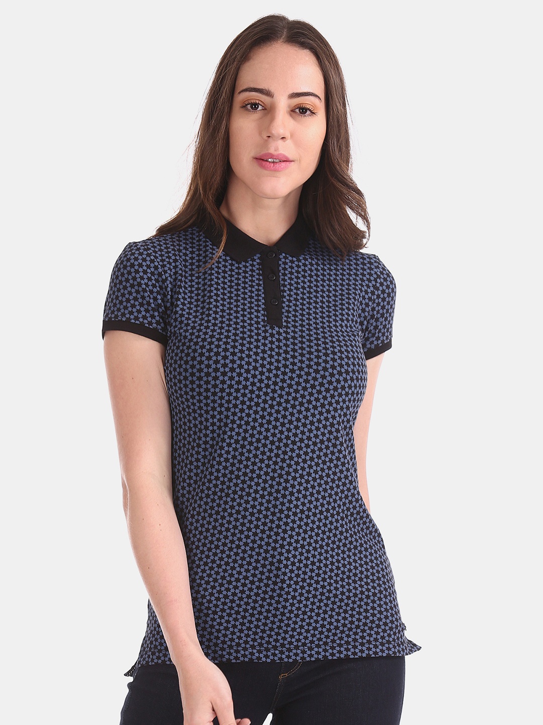 

U.S. Polo Assn. Women Black Solid Polo Collar T-shirt