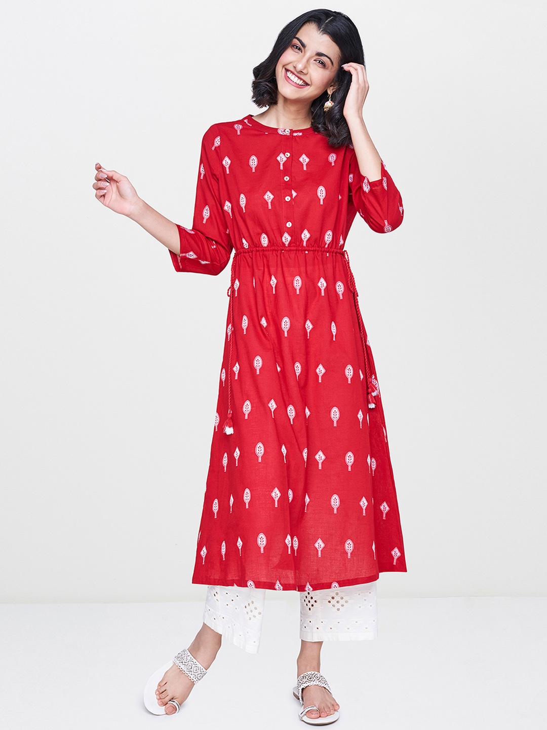 

Global Desi Women Red & White Printed A-Line Kurta