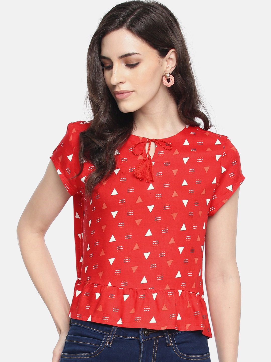 

Global Desi Women Red Printed Regular Top