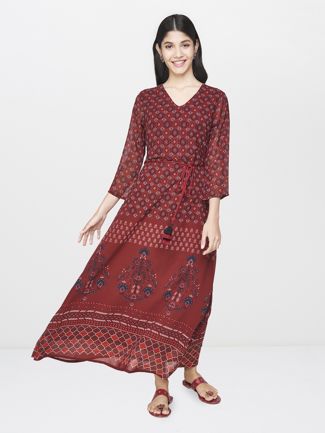 

Global Desi Women Rust Brown Printed Maxi Dress