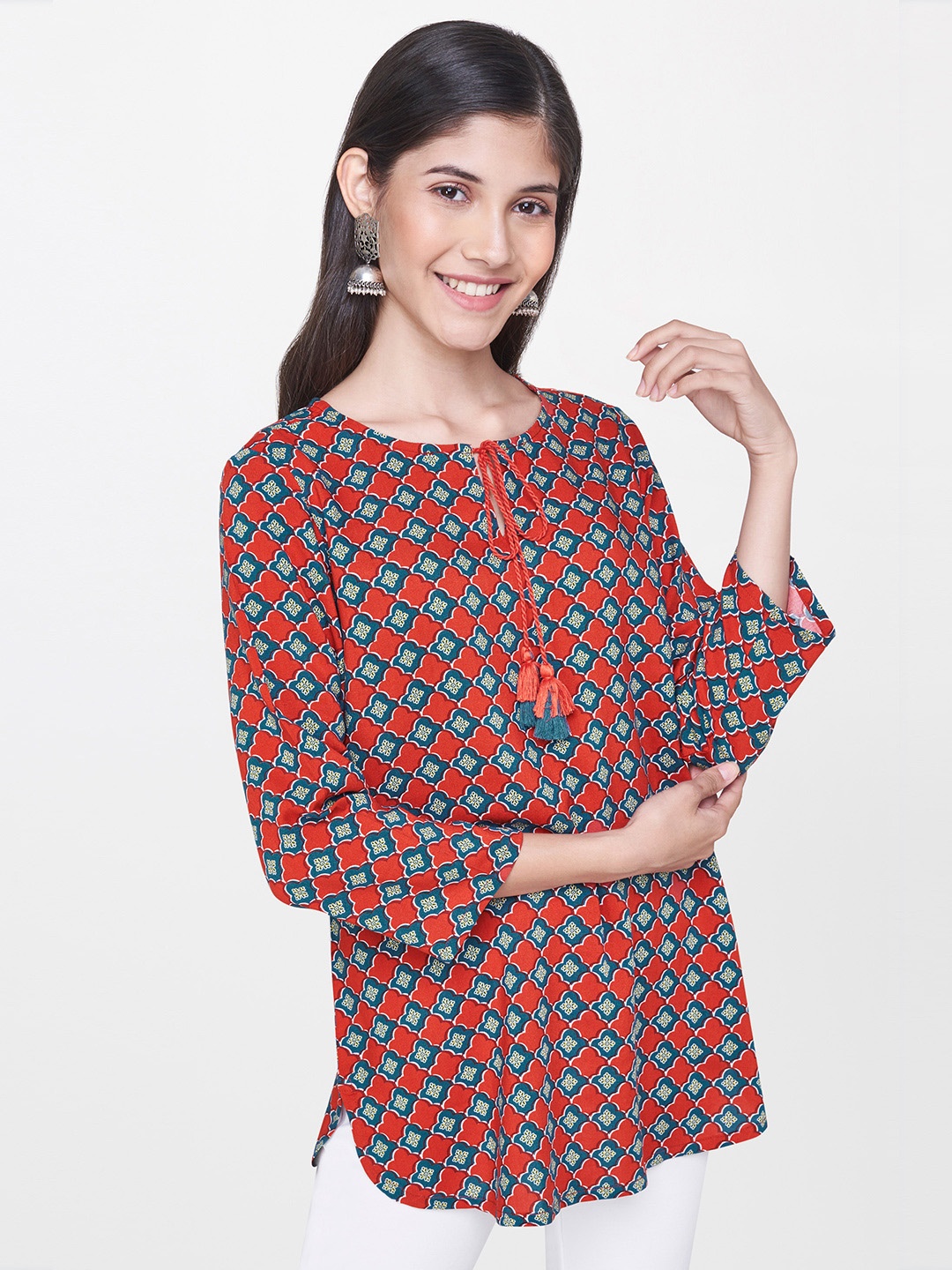 

Global Desi Women Rust & Teal Blue Printed Top