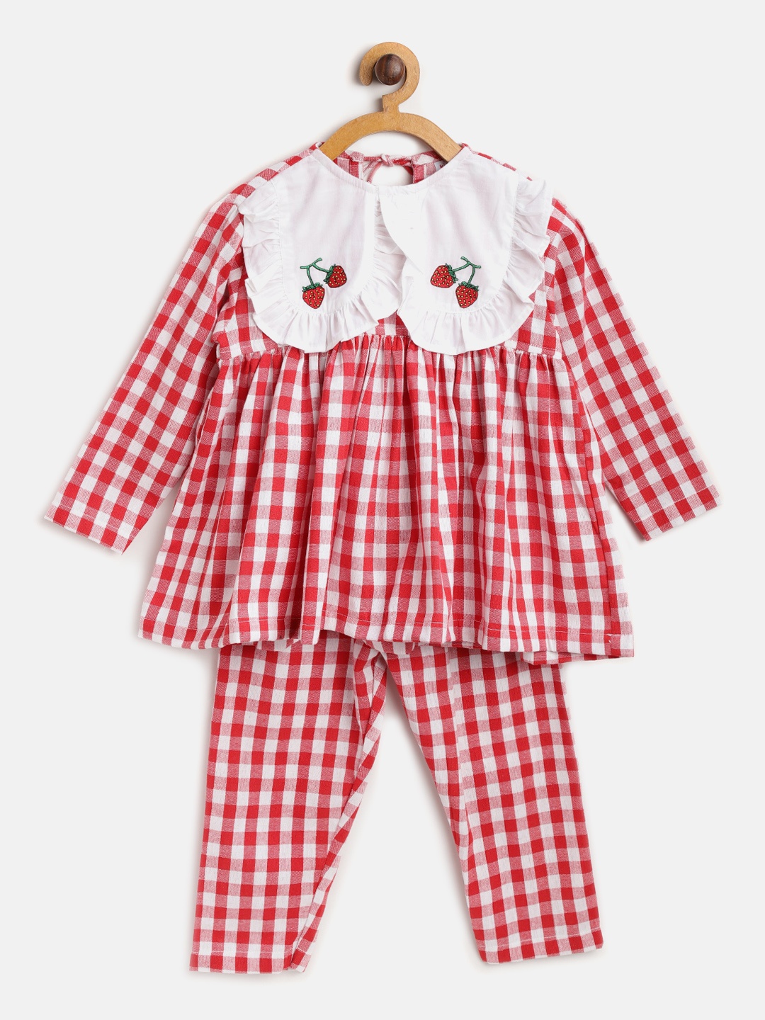 

Kids Clan Girls Red & White Checked Night suit KCN-285A