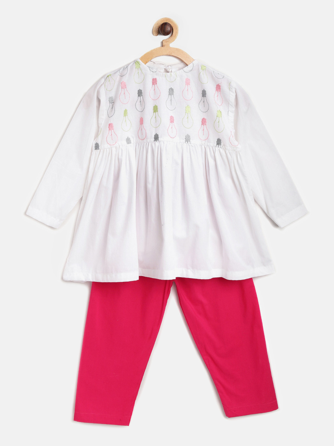 

Kids Clan Girls White & Pink Embroidered Night Suit KCN-301A