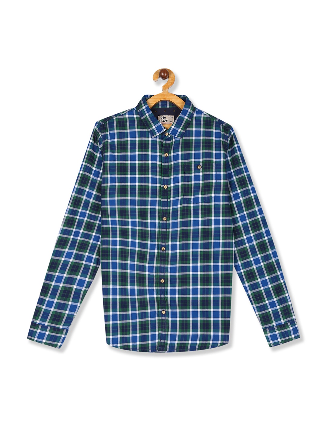 

Flying Machine Boys Navy Blue & Green Regular Fit Checked Casual Shirt