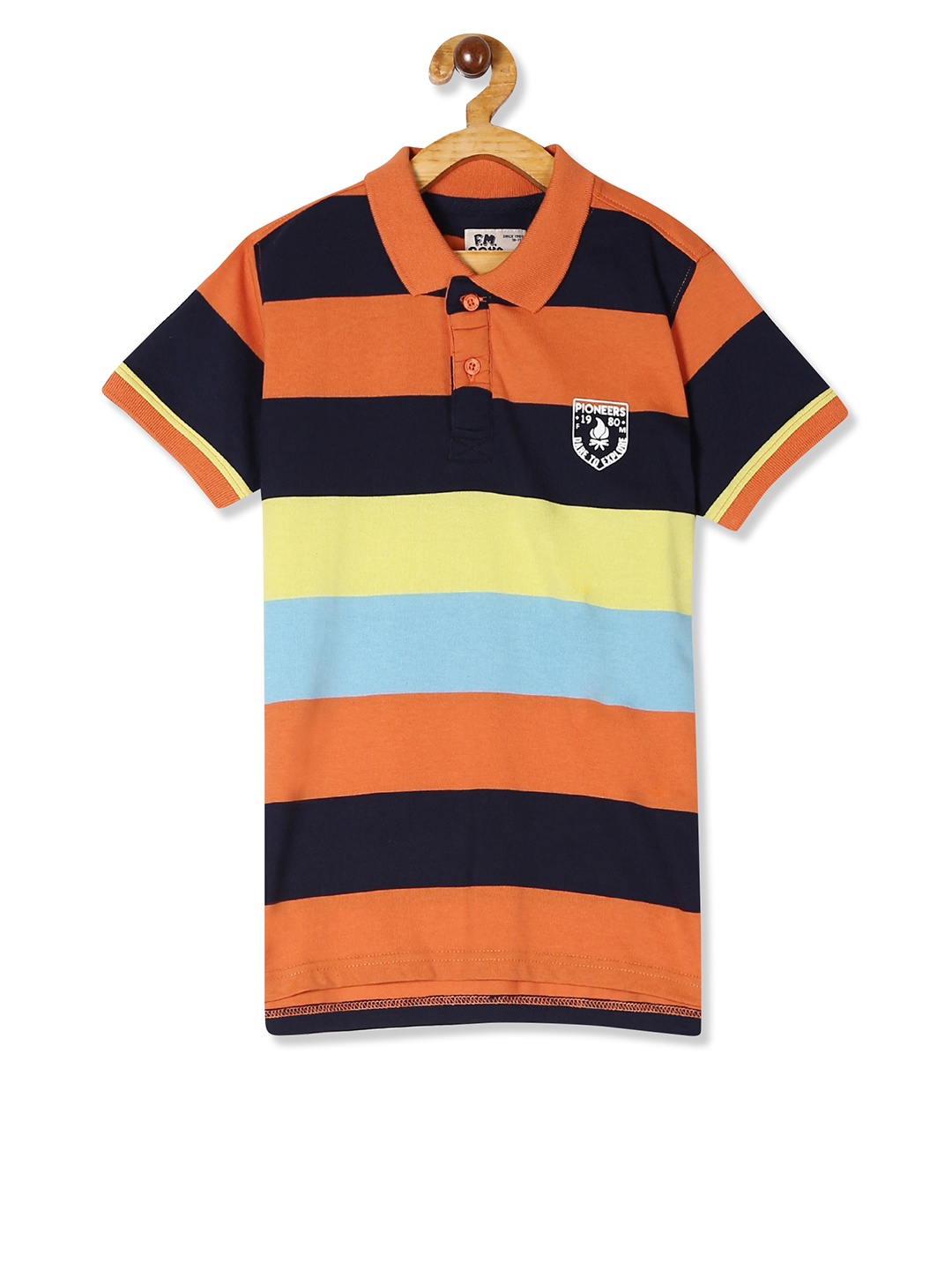 

Flying Machine Boys Orange & Blue Striped Polo Collar T-shirt