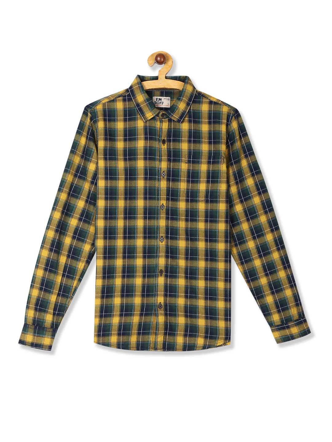 

Flying Machine Boys Mustard Yellow & Navy Blue Regular Fit Checked Casual Shirt