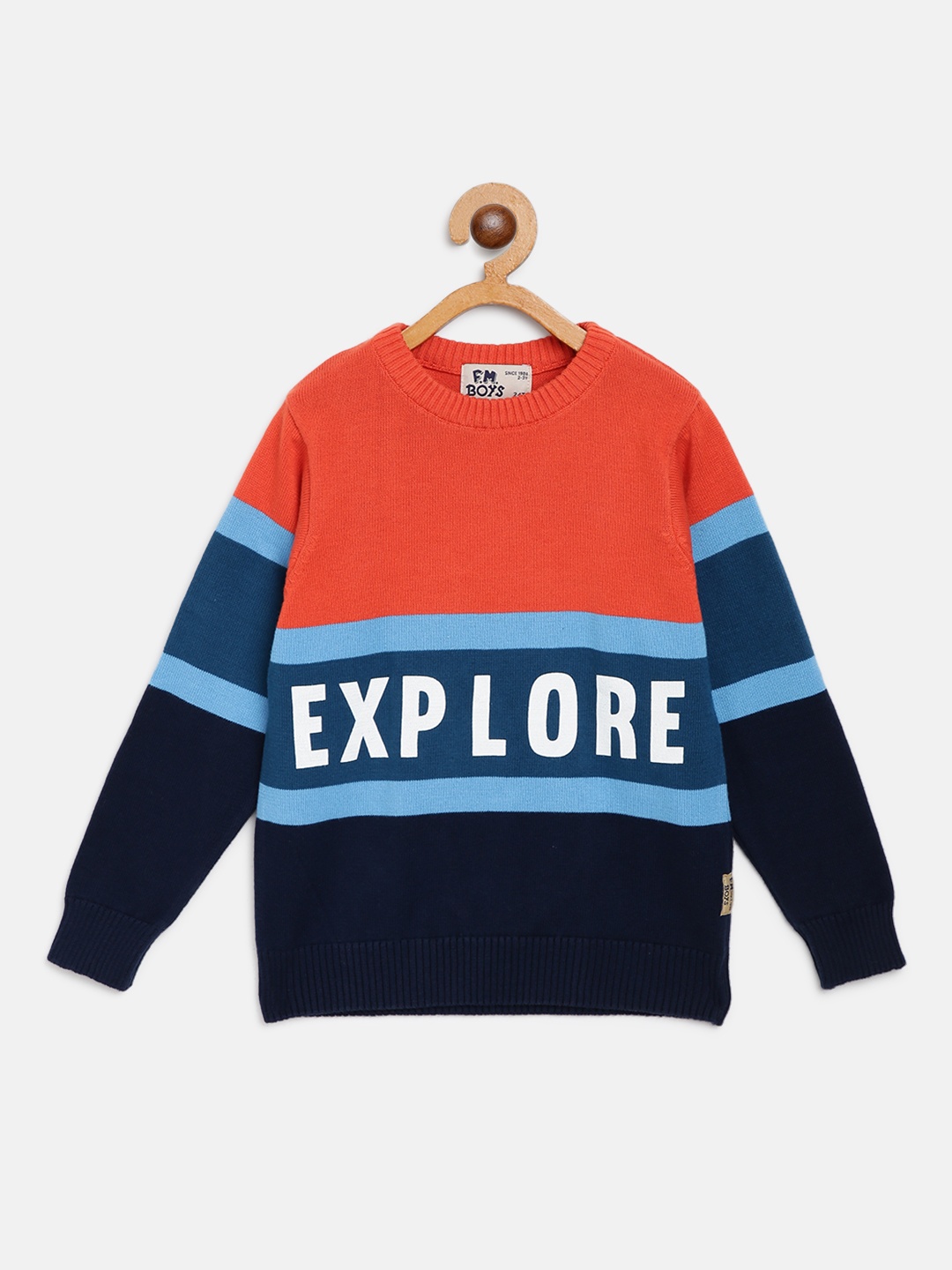 

Flying Machine Boys Orange & Navy Typography Self Design Pullover