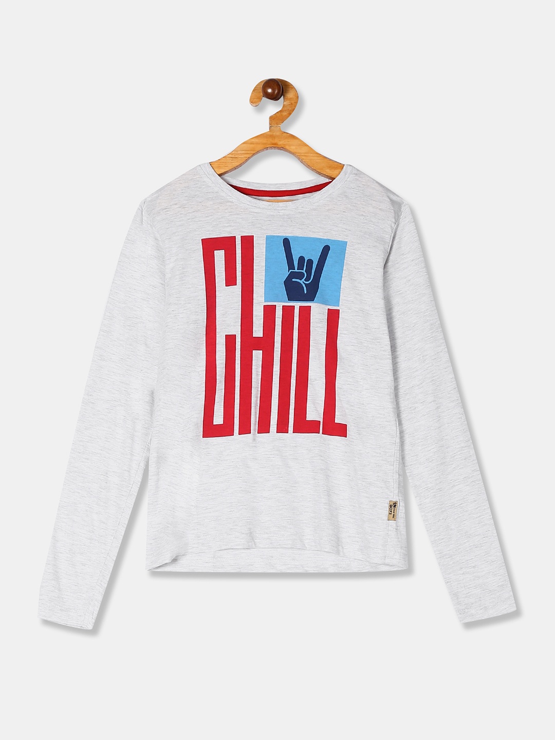 

Flying Machine Boys Grey Melange & Red Printed Round Neck T-shirt