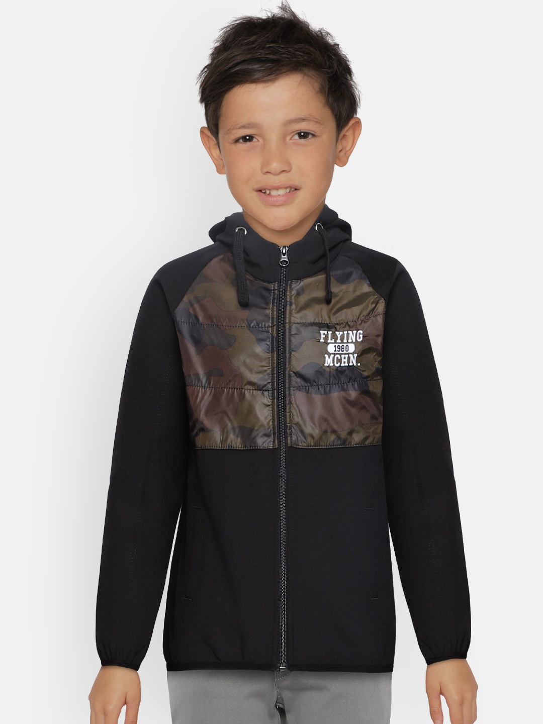 

Flying Machine Boys Black & Brown Camo Printed Hooded Sweatshirt