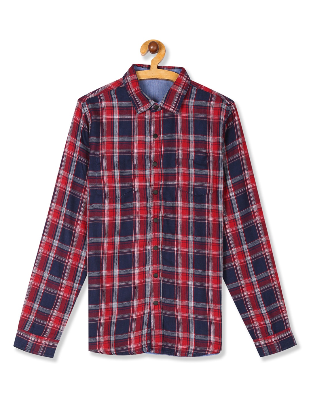

Flying Machine Boys Navy Blue & Red Regular Fit Checked Casual Reversible Shirt