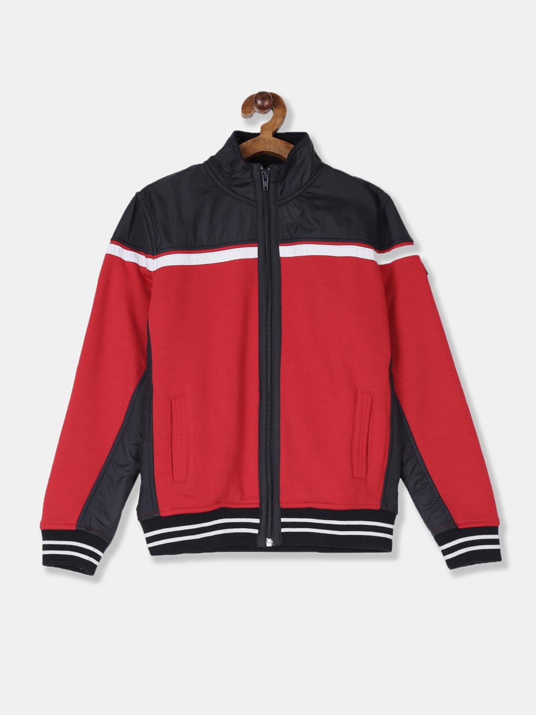 

Flying Machine Boys Red & Black Colourblocked Varsity Jacket