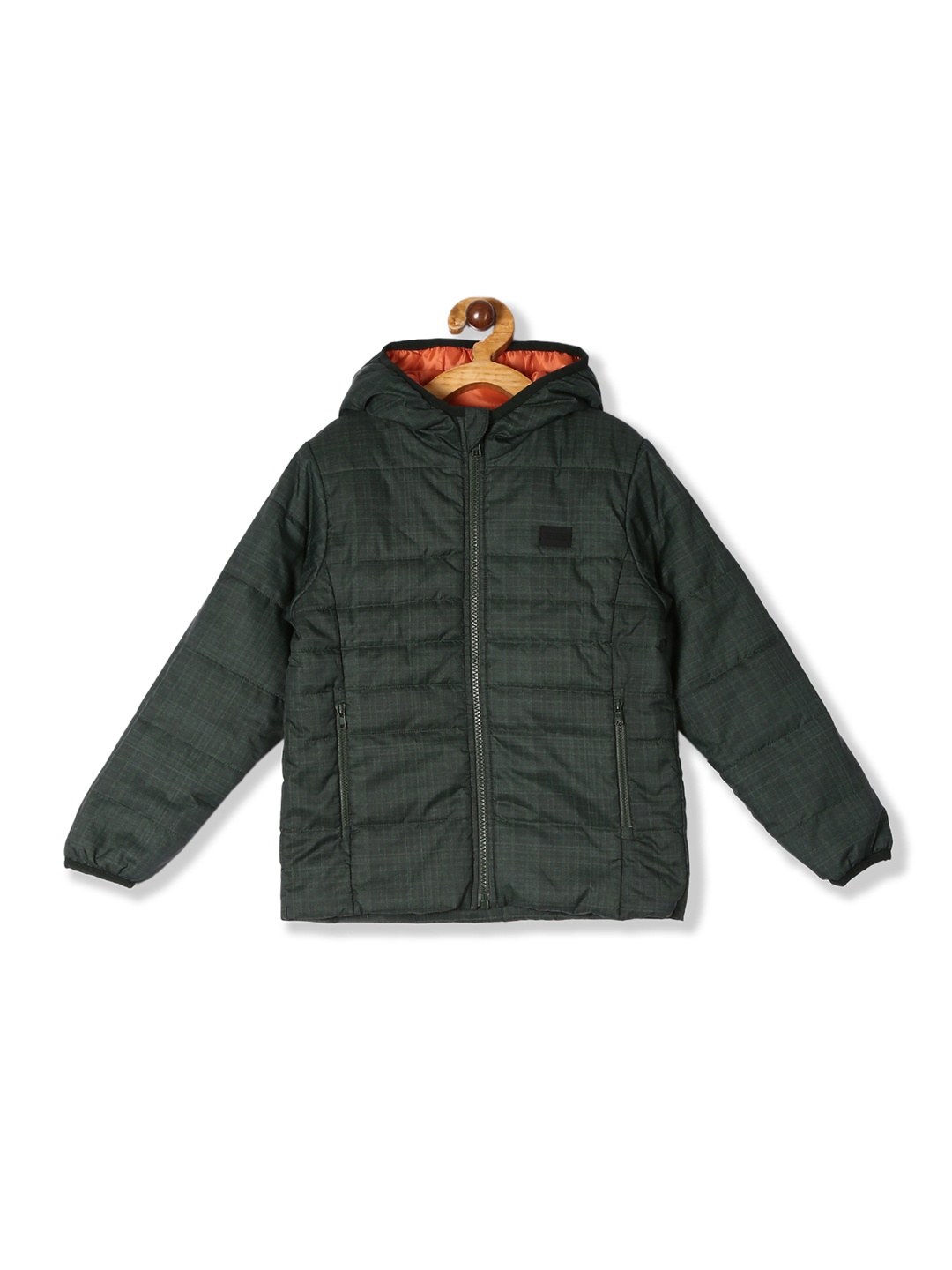 

Flying Machine Boys Green Checked Padded Hooded Jacket