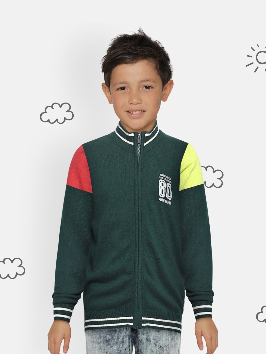 

Flying Machine Boys Green Solid Pure Cotton Cardigan