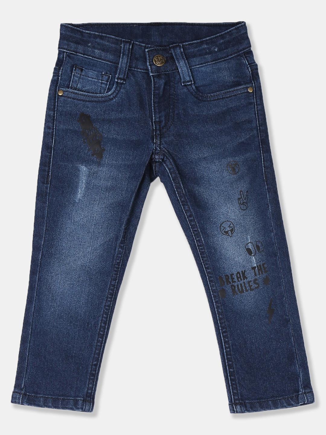 

Flying Machine Boys Navy Blue Skinny Fit Mid-Rise Low Distress Stretchable Jeans