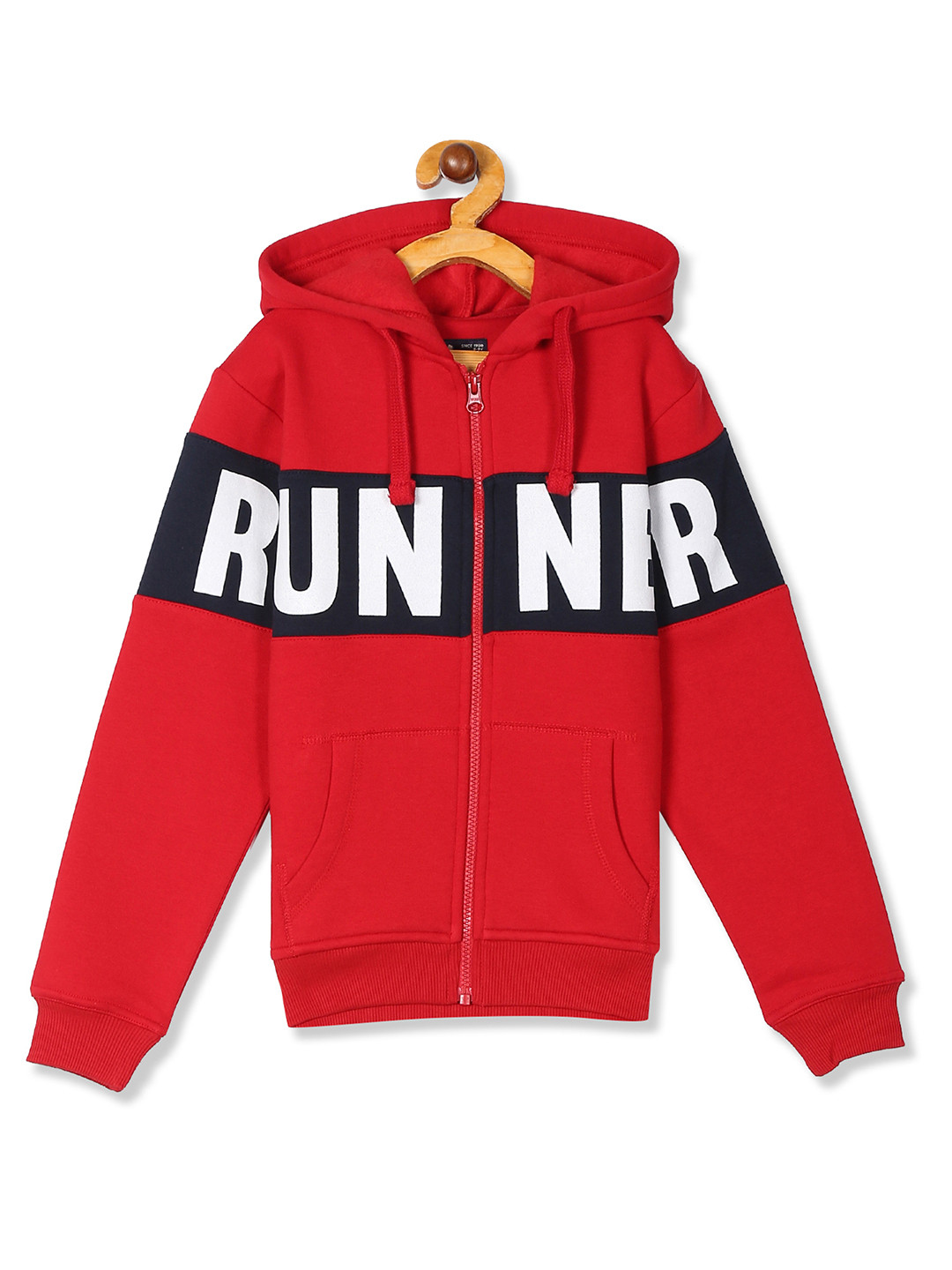 

Flying Machine Boys Red & Black Printed Hooded Sweatshirt