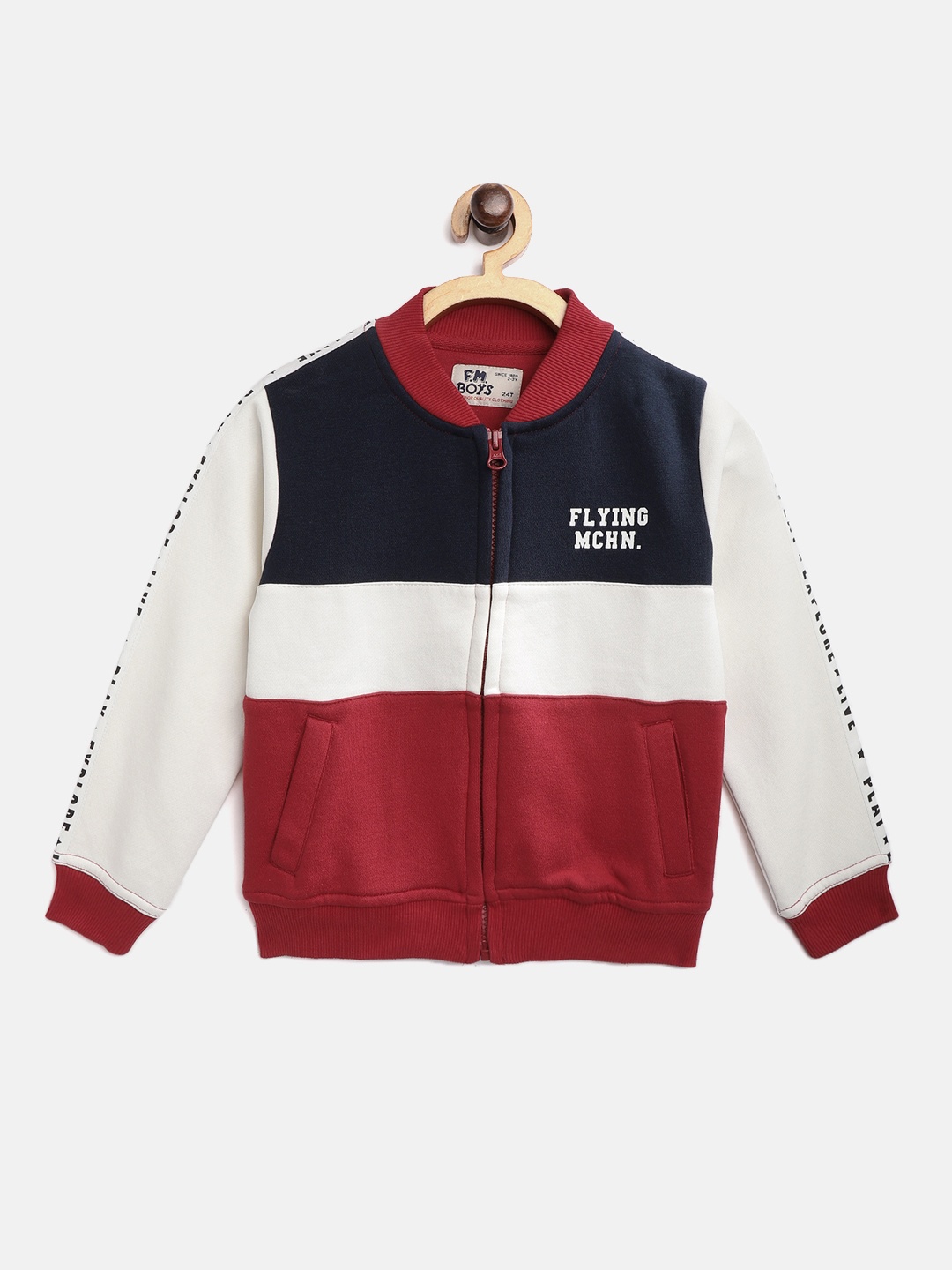 

Flying Machine Boys Maroon & Navy Blue Colourblocked Knitted Sweatshirt