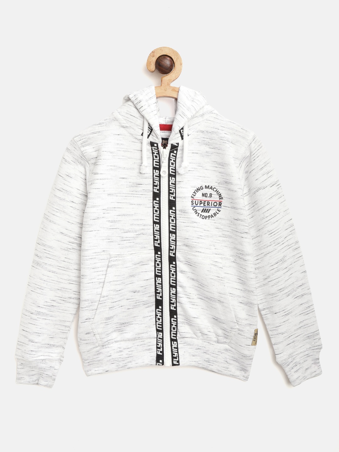 

Flying Machine Boys White Solid Hooded Sweatshirt