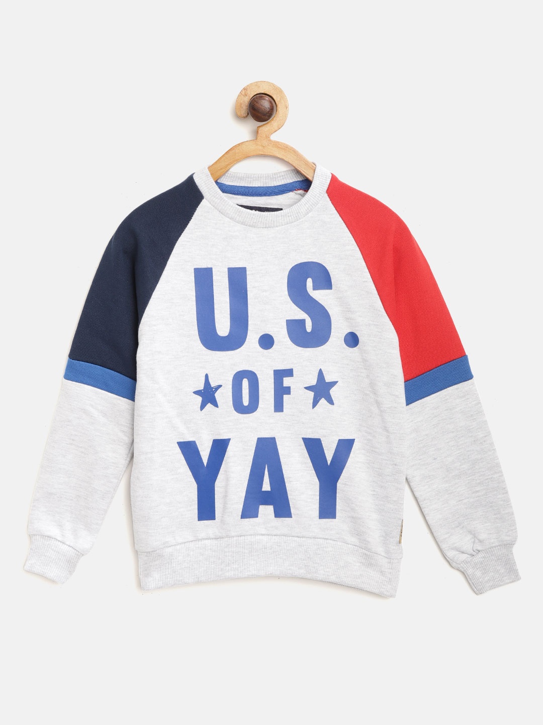 

Flying Machine Boys Grey Melange & Navy Blue Printed Sweatshirt