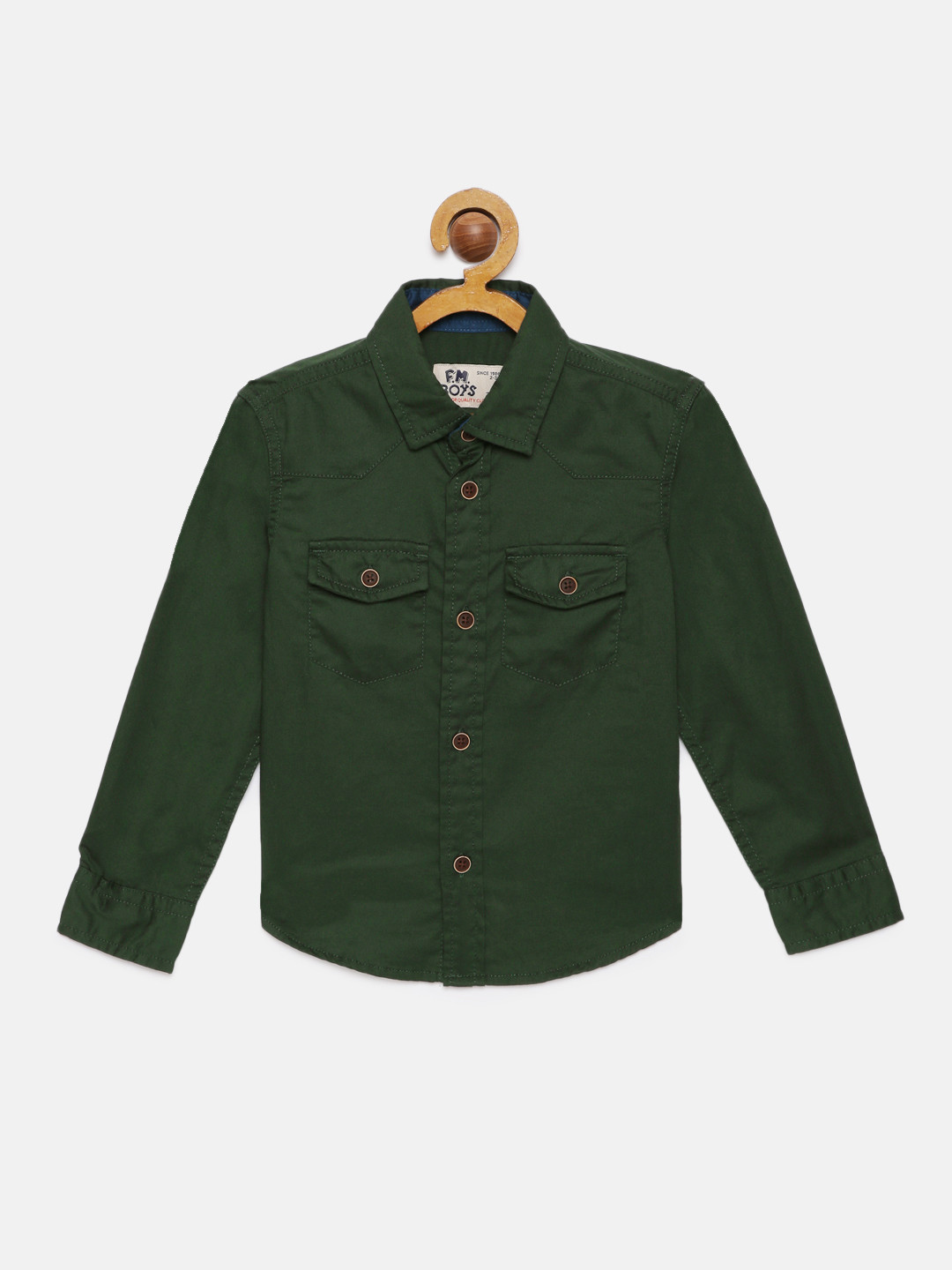

Flying Machine Boys Olive Green Regular Fit Solid Casual Shirt