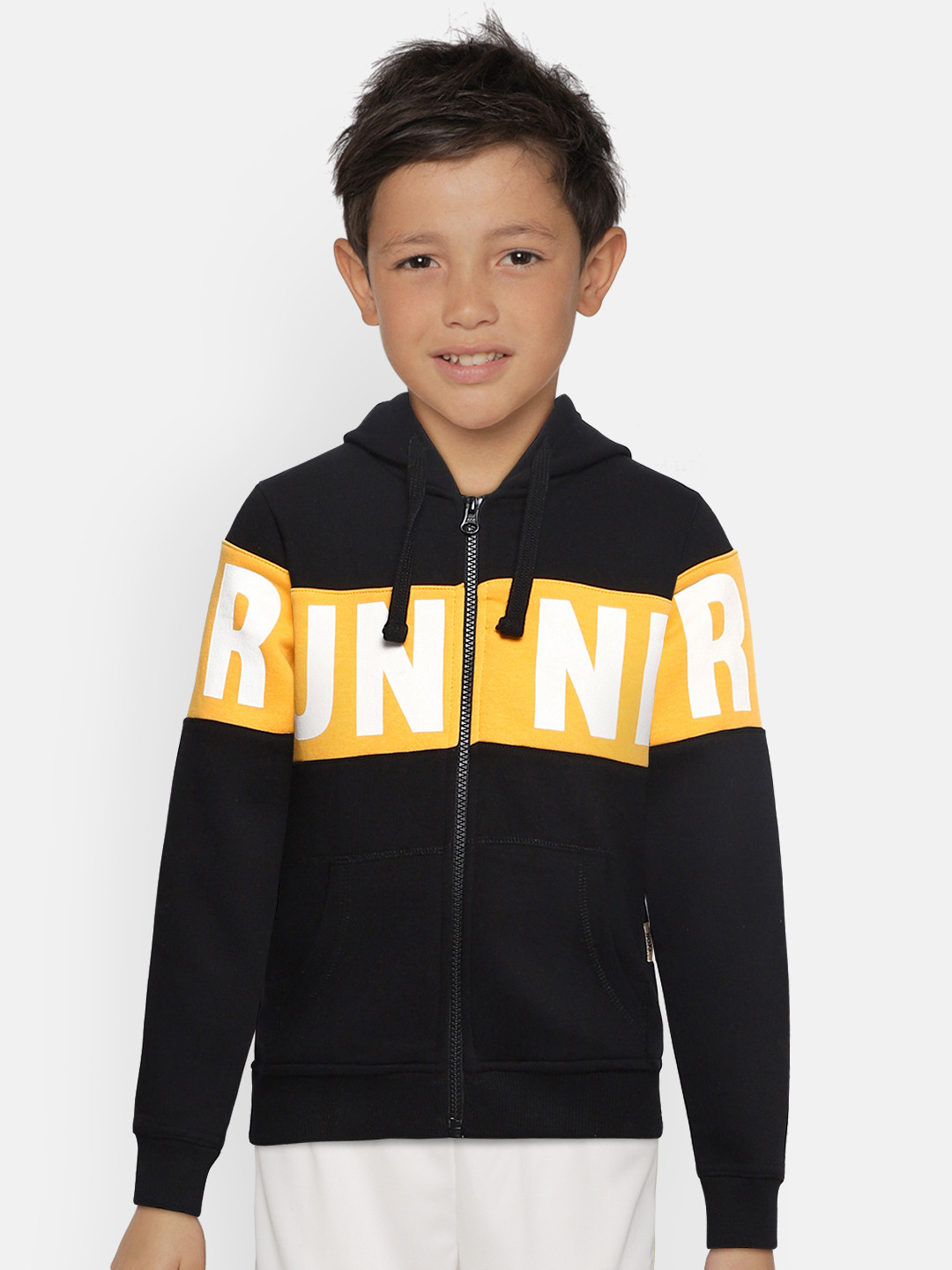 

Flying Machine Boys Black & Yellow Printed Hooded Sweatshirt