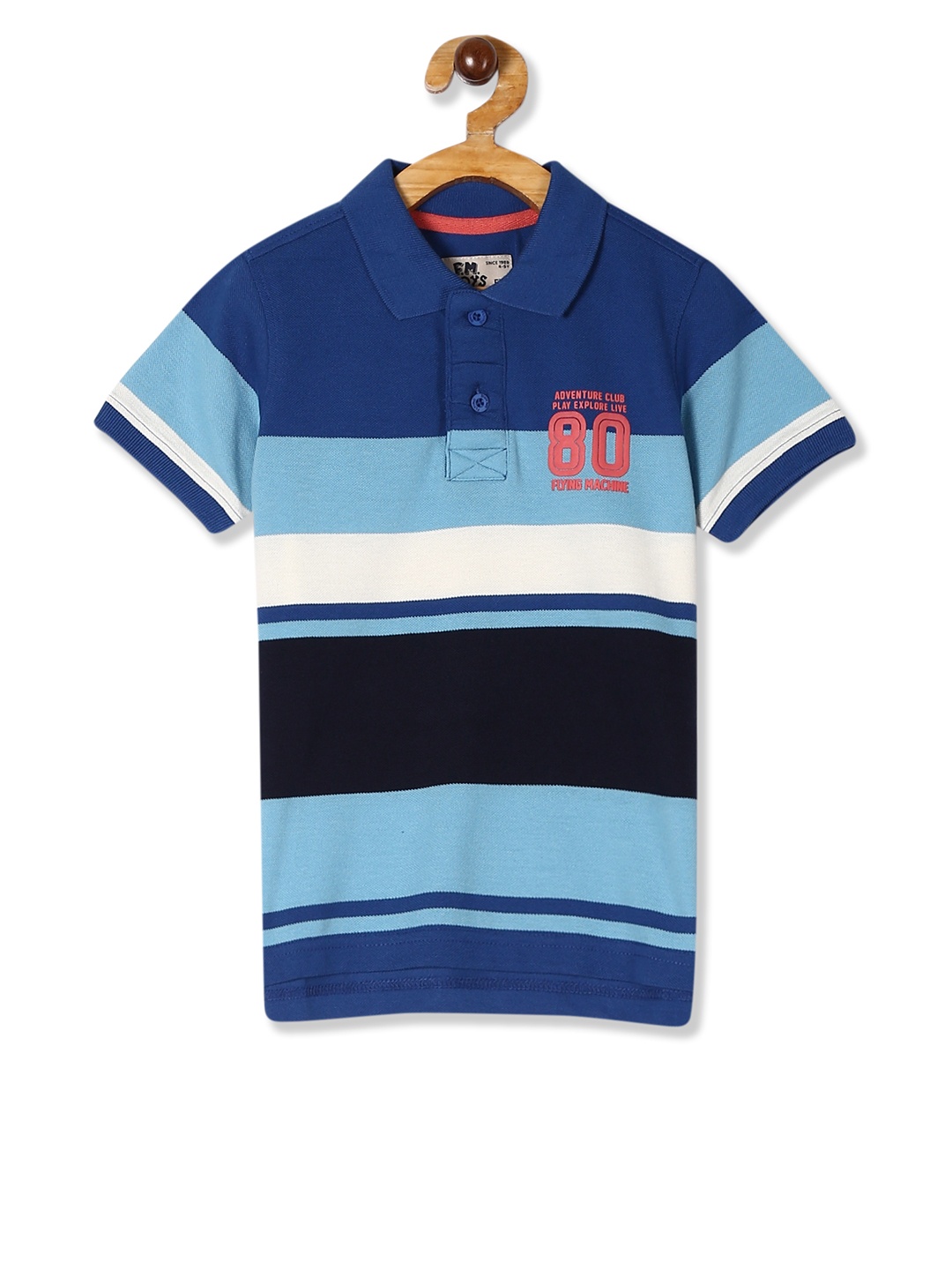 

Flying Machine Boys Blue Striped Polo Collar T-shirt