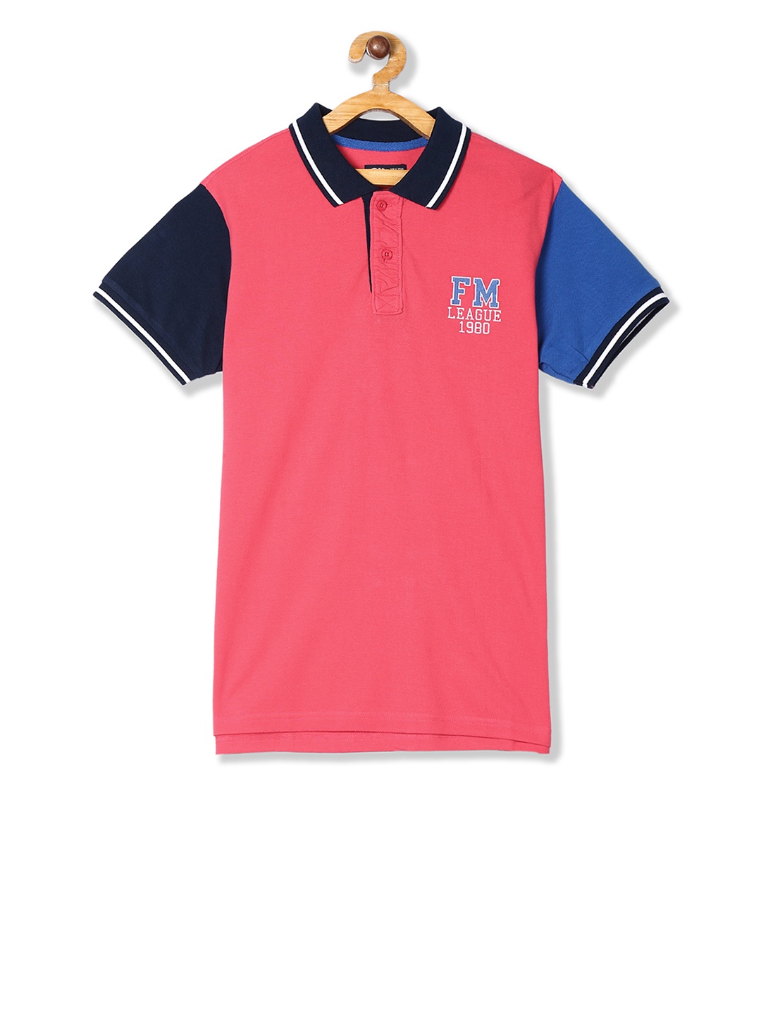 

Flying Machine Boys Pink Solid Polo Collar Pure Cotton T-shirt