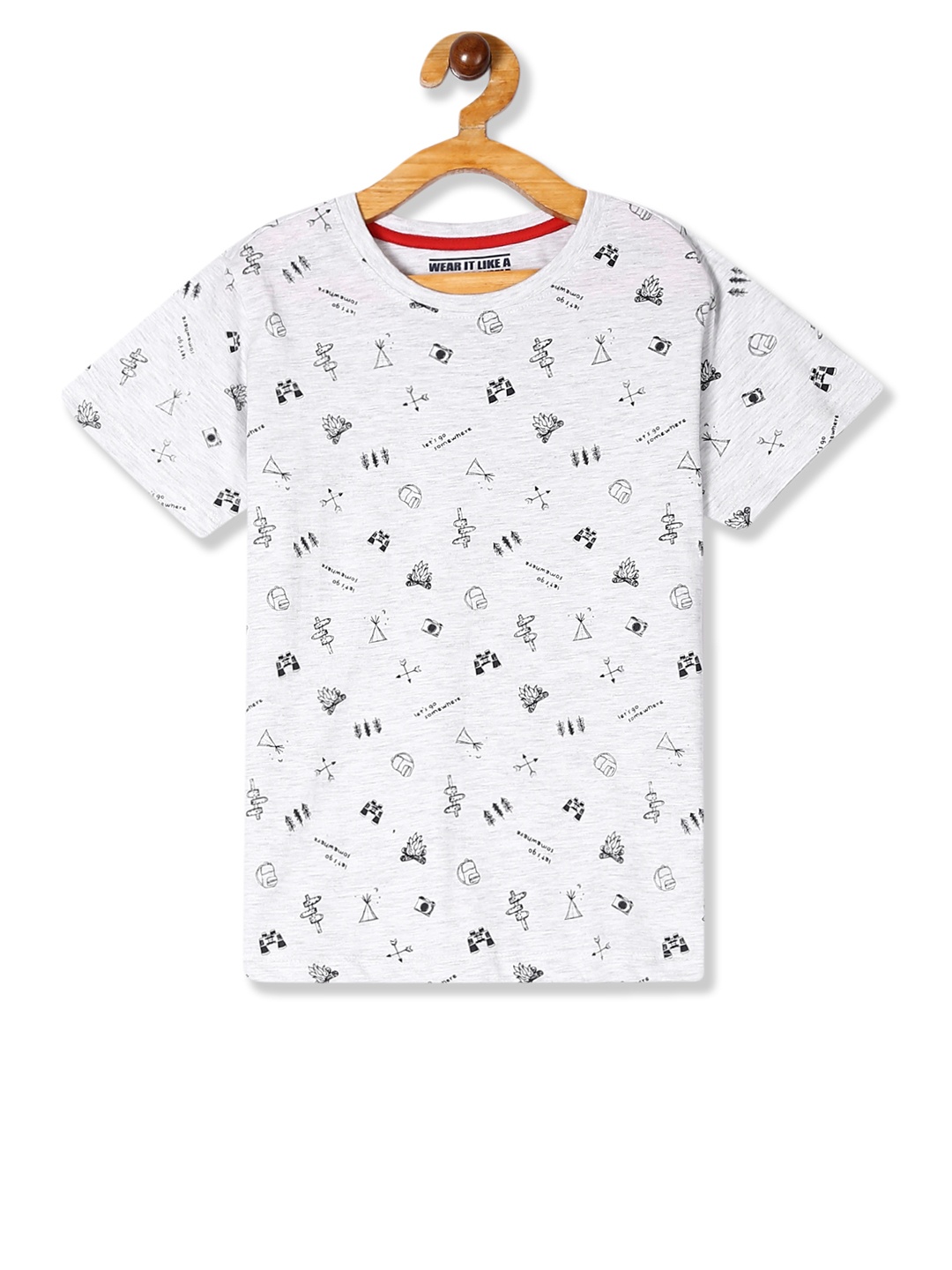 

Flying Machine Boys Grey Melange Printed Round Neck T-shirt