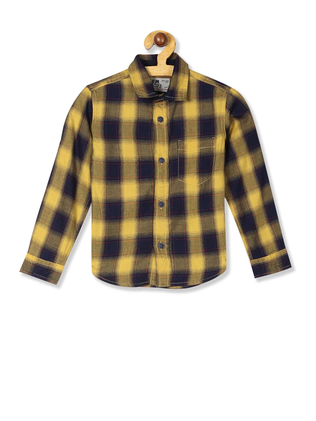 

Flying Machine Boys Yellow & Navy Blue Regular Fit Checked Casual Shirt
