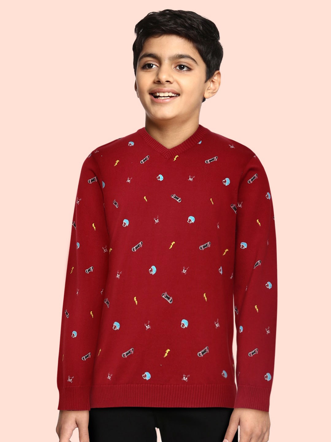 

Flying Machine Boys Maroon & Blue Printed Pullover