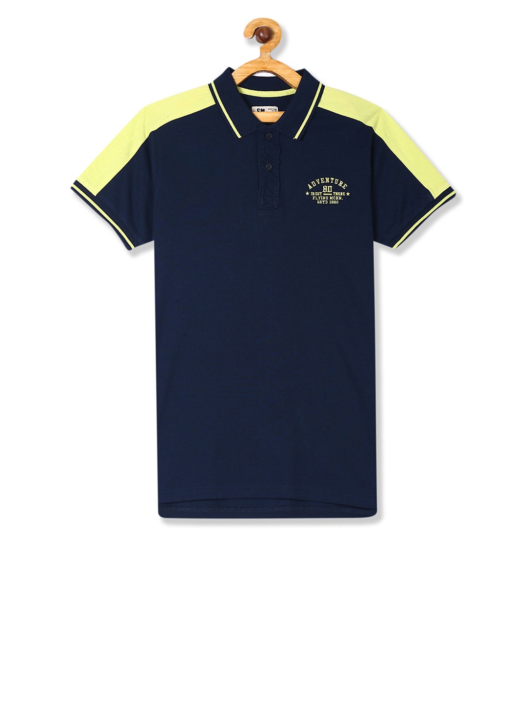 

Flying Machine Boys Colourblocked Polo Collar Pure Cotton T-shirt, Na