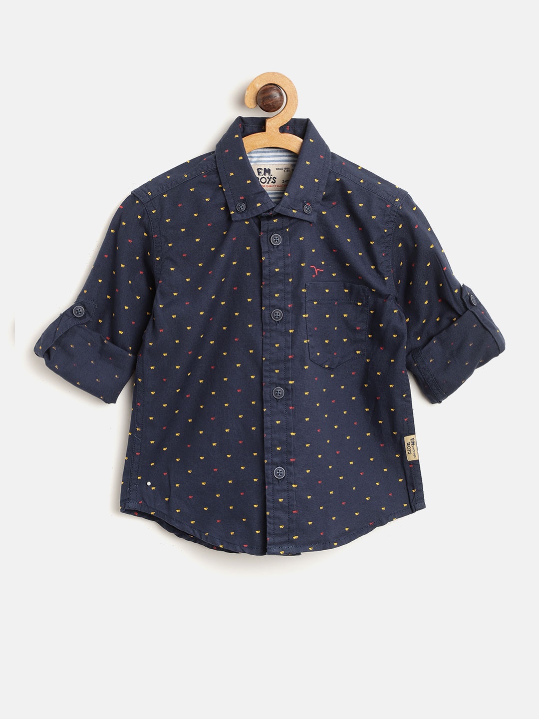 

Flying Machine Boys Navy Blue & Yellow Regular Fit Printed Casual Shirt