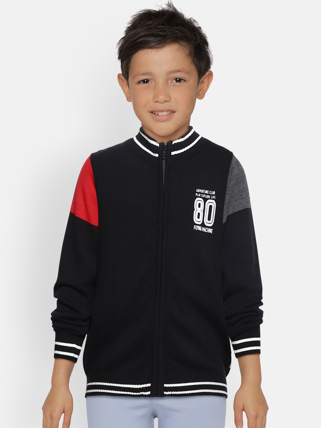 

Flying Machine Boys Black Solid Front-Open Sweater