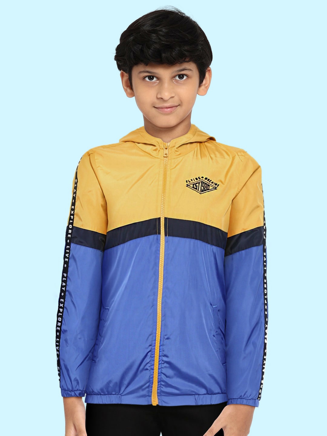 

Flying Machine Boys Blue & Yellow Colourblocked Jacket, Na