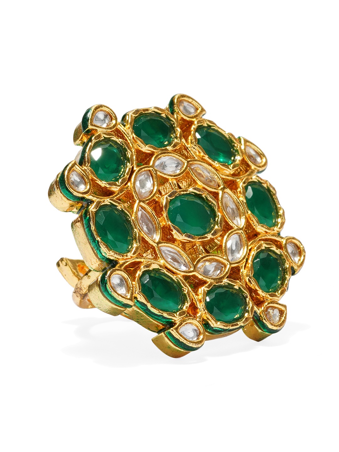 

DUGRISTYLE Women Gold-Toned, White & Green Kundan Embellished Handcrafted Cocktail Ring