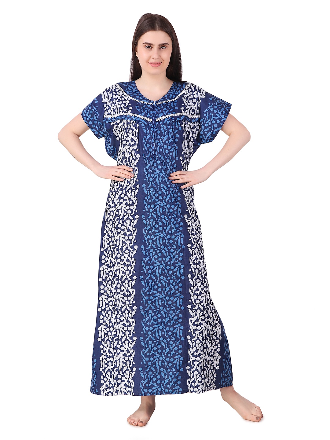 

Masha Blue & White Printed Nursing Nightdress MW-FZ280-1384