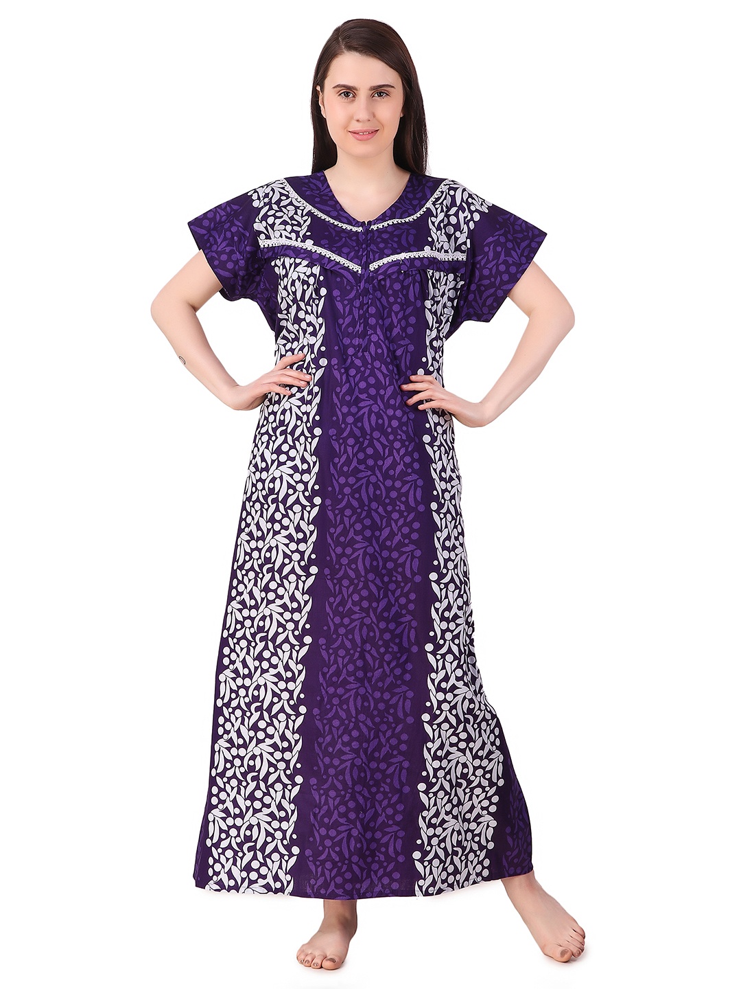 

Masha Purple & White Printed Nursing Nightdress MW-FZ280-1385