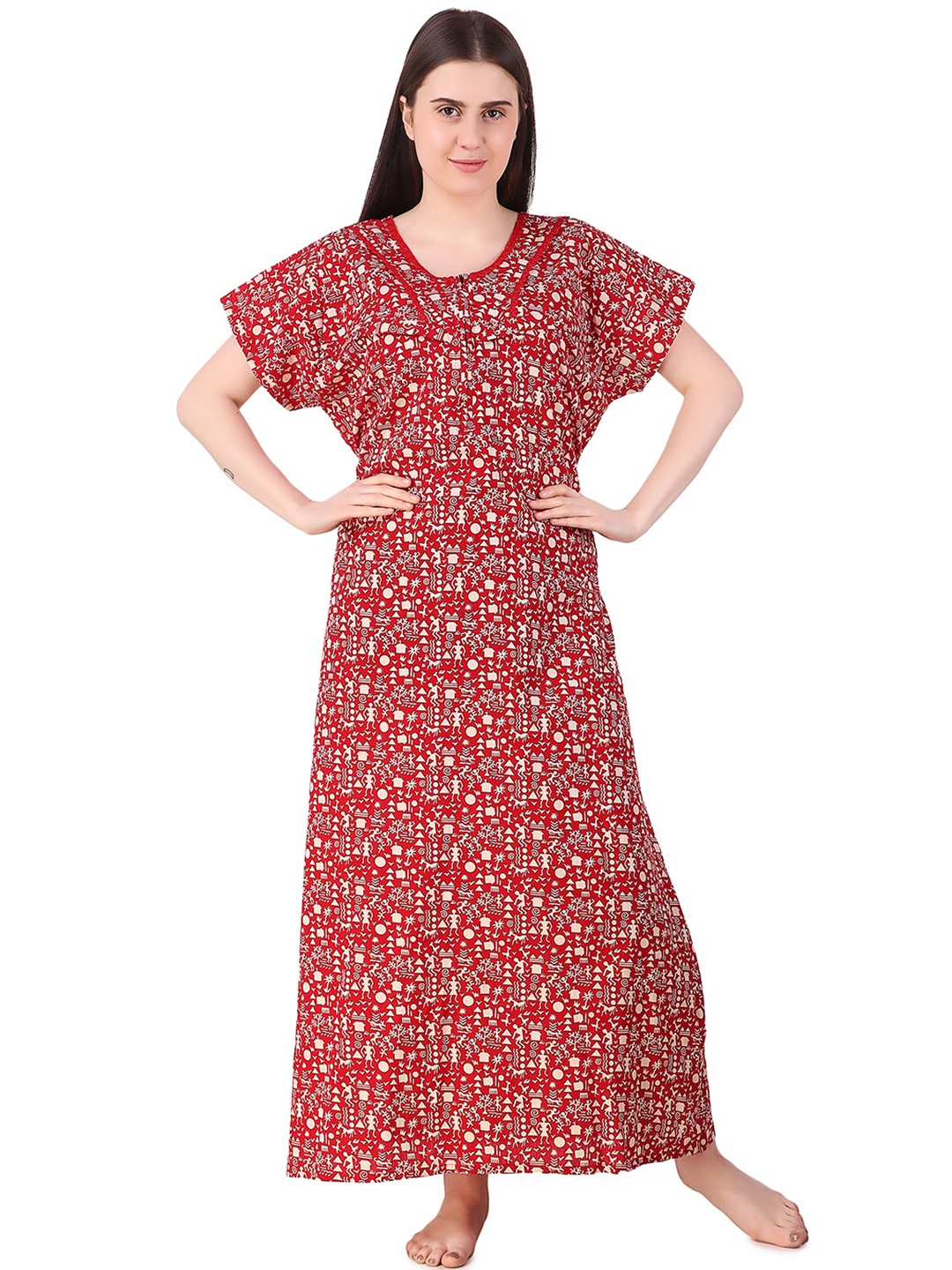 

Masha Red & Beige Printed Nursing Nightdress MW-FZ273-1365