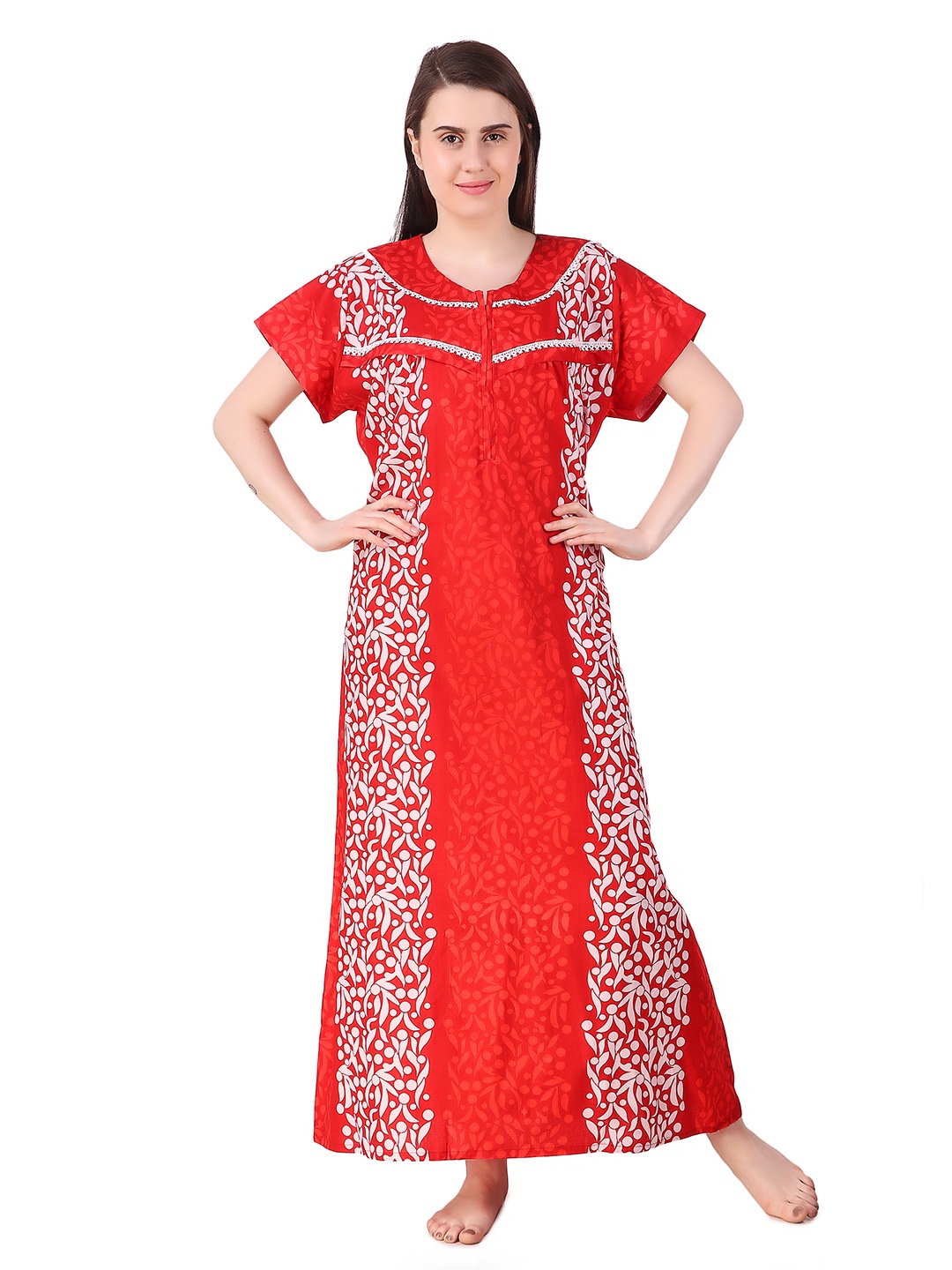 

Masha Red & White Printed Nursing Nightdress MW-FZ280-1383