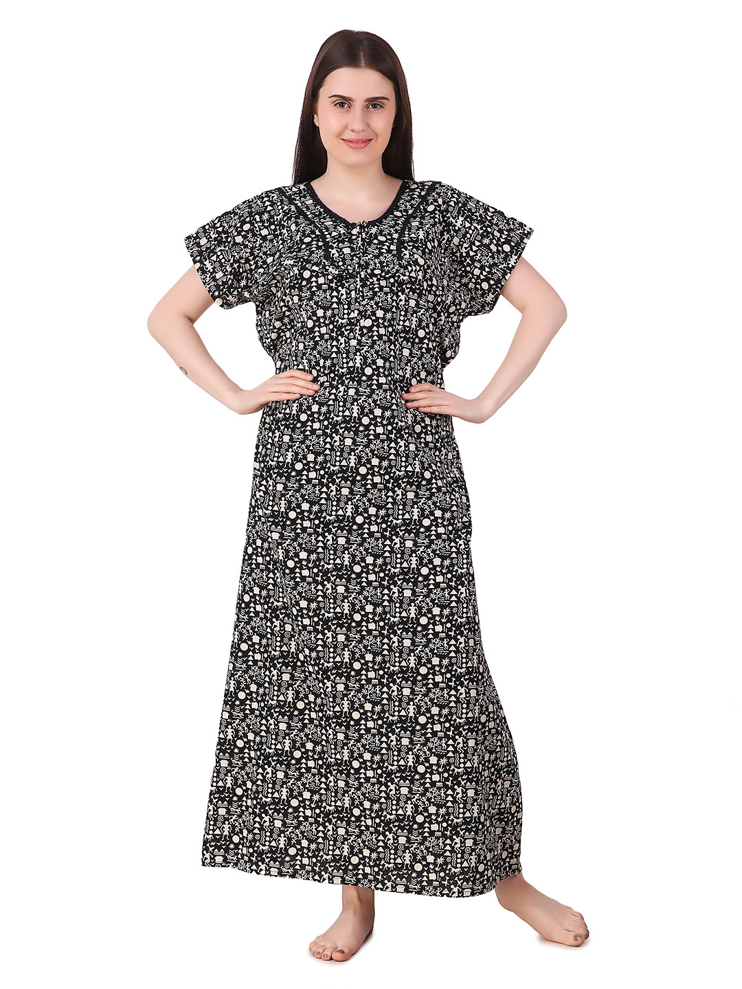 

Masha Black & White Printed Nursing Nightdress MW-FZ273-1364