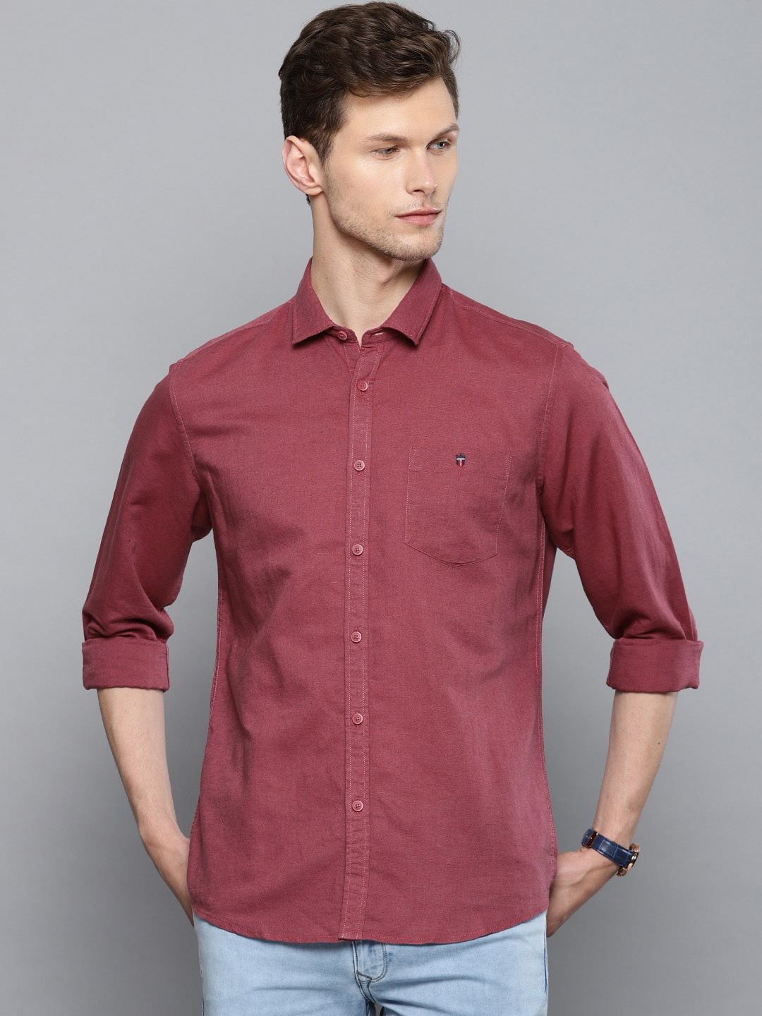 

Louis Philippe Jeans Men Maroon Slim Fit Solid Casual Shirt