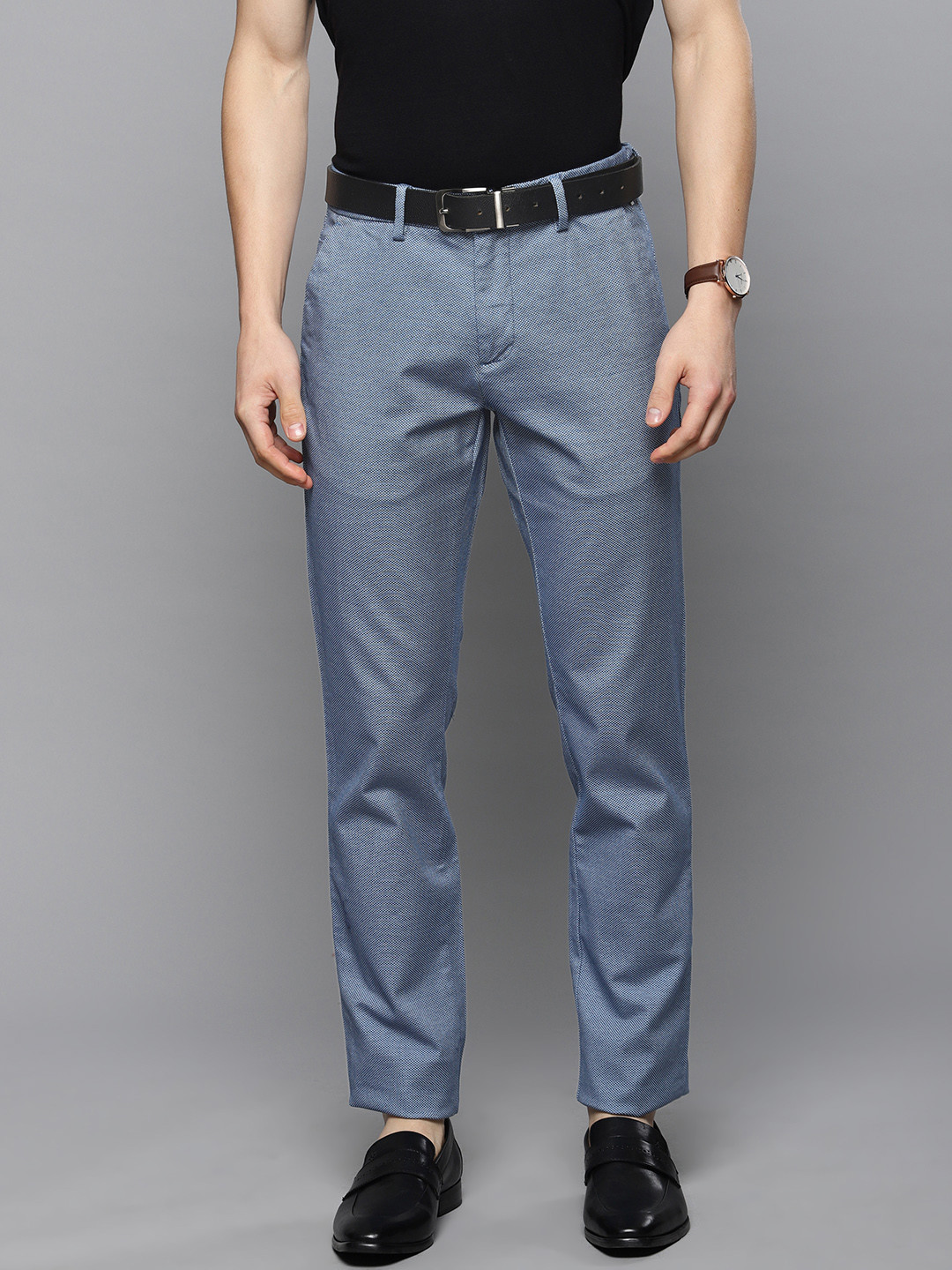 

Louis Philippe Sport Men Blue Slim Fit Self Design Smart Casual Trousers