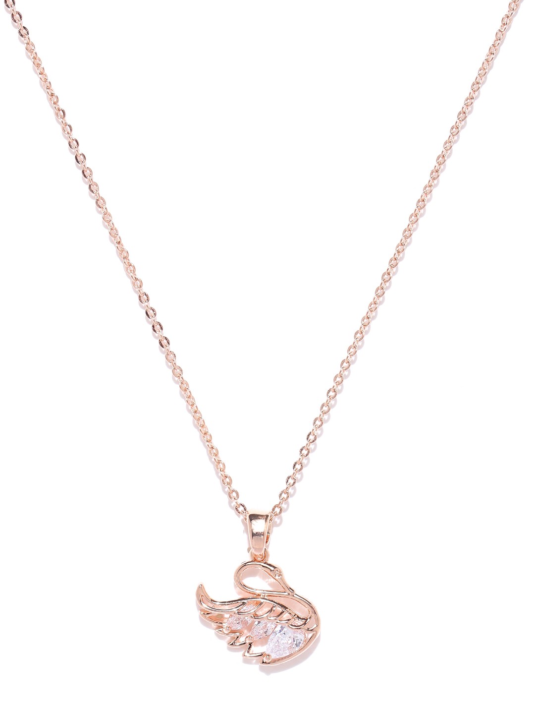 

Carlton London Rose Gold-Plated CZ-Studded Swan-Shaped Pendant with Chain