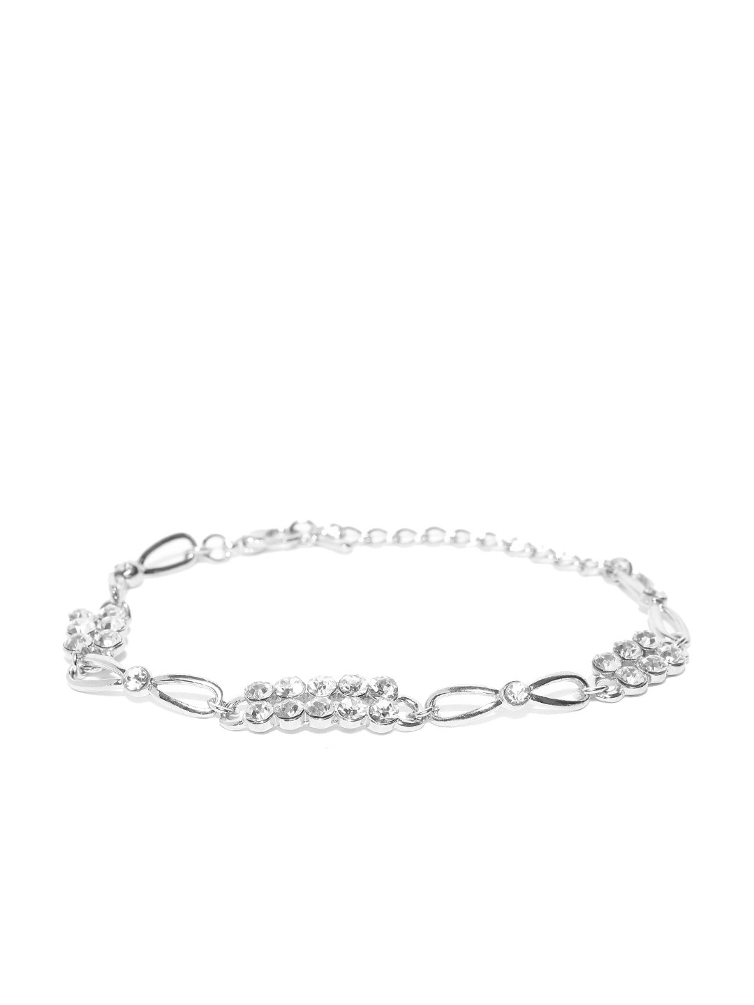 

Carlton London Stone-Studded Rhodium-Plated CZ Stone-Studded Wraparound Bracelet, Silver