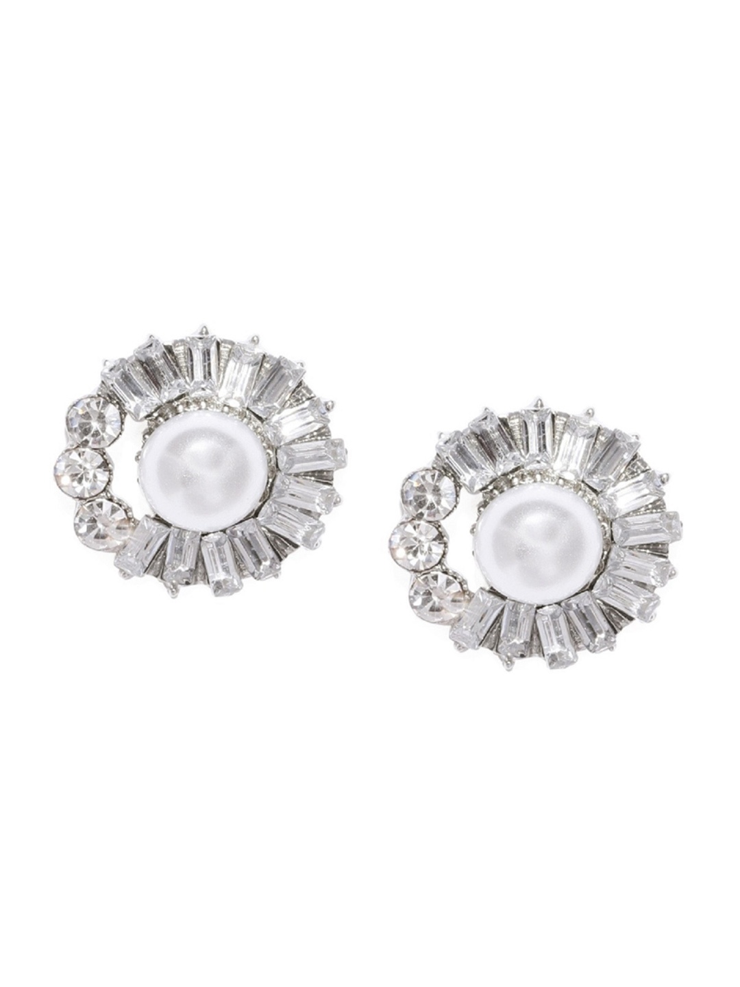 

ToniQ Silver-Toned Circular Embellished Studs
